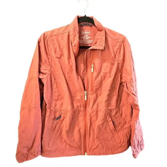 L.L.Bean Rust Coral Zip-Up Windbreaker Jacket Petite Small - Picture 1 of 5